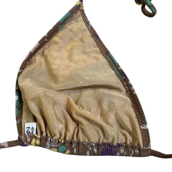 Missioni Vintage Swim 42/6 Floral Triangle String Bikini Swimsuit Brown Multi - Picture 6 of 6